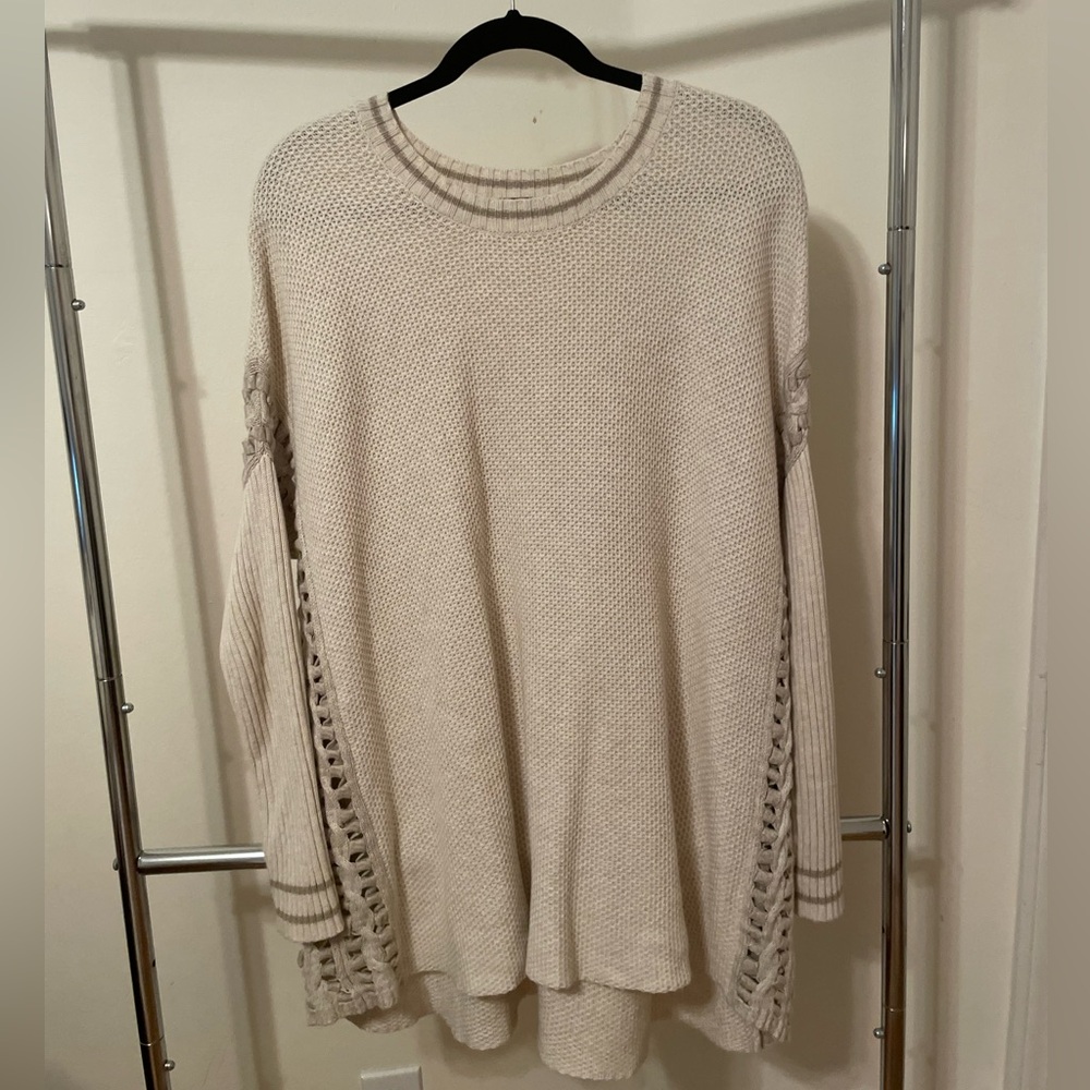 CAbi Cream Crew Neck Sweater with Braided Side Detail